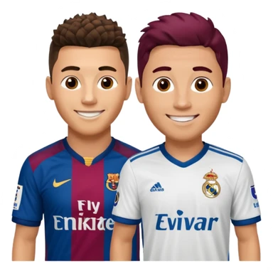 Prime noodle hair ronaldo and prime 2012 messi Smiling in one Photo and make it realistic Ronaldo wearing Number 7 With Madrid and Messi wearing number 10 with barca  sticker