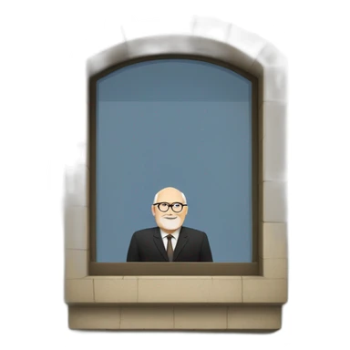 frans timmermans in a little tower looking out the window sticker