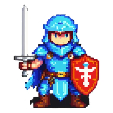 retro 8-bit hero with sword and shield sticker