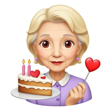 Une vieille dame cheveux blonds avec un gâteau et un coeur  sticker