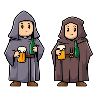 group of medieval pilgrims with cloaks and beer bottles sticker