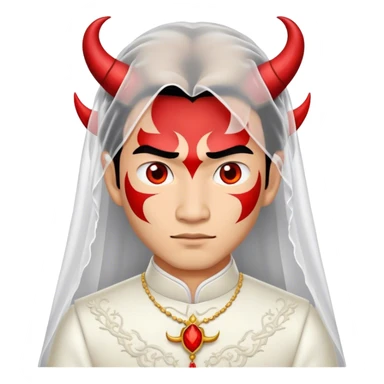 an asian male bride with the face of devil in wedding dress sticker