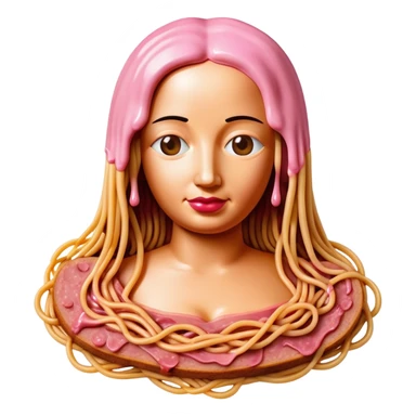 monalisa made of SPAM meat melted pink dripping sauce spaghetti portrait sticker