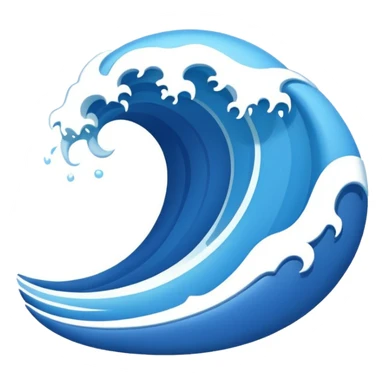 "Create a flat 2D vector wave emoji in Apple iOS style, with solid blue colors, clean lines, and no gradients or 3D effects. The wave should be simple, using basic shapes with smooth curves on a white background."
 sticker