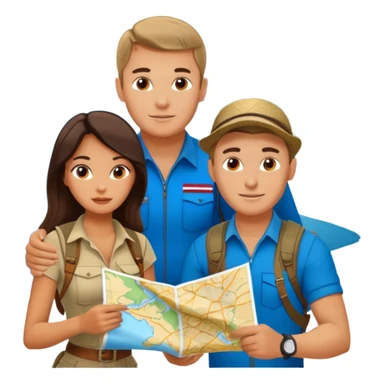 Russian man and elegant Latina girl in adventure outfits with a map planning a trip Montenegro in the background  sticker