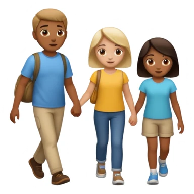 iOS emoji style. 2 friends and a child walking and talking.  sticker