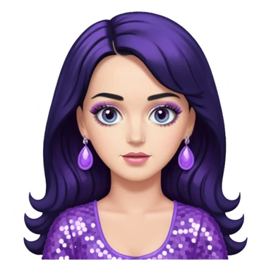Katy Perry with long black hair, lavender sequin outfit sticker