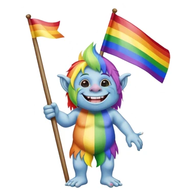 Troll holding a pride flag sticker