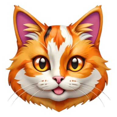 Cinematic Comical Calico Cat Portrait Emoji, Head tilted dramatically with an exaggeratedly surprised expression, showcasing a vibrant patchwork fur of orange, black, and white with wide, comically expressive eyes, simplified yet hilariously detailed, glowing with a sassy, golden radiance, high shine, exuding playful mischief and cheeky feline attitude, styled with a soft glowing outline, capturing the essence of a calico cat that looks ready to leap off the screen with mischievous flair! sticker