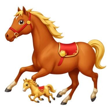 red horse and baby horse agressive running happiness money sticker