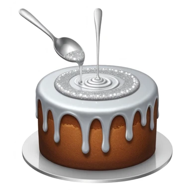 silver glitter being poured onto a cake with spoon  sticker