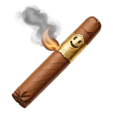 Emoji-style cigar icon, dark brown wrapper, subtle smoke, minimalistic, clean silhouette sticker