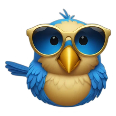 a blue bird wearing gold sunglasses sticker