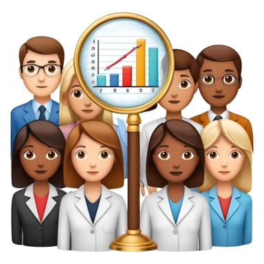 An icon featuring a group of diverse people, interconnected by lines, symbolizing sociology. The design includes a magnifying glass and a bar chart, representing the study of societies and social structures. Transparent background highlights the analysis of human behavior and social dynamics. sticker