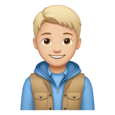 Cartoon avatar sticker of a young person, friendly smile, modern outfit, clean vector illustration, thick outline, flat colors, simple background, sticker style, high quality, transparent background sticker