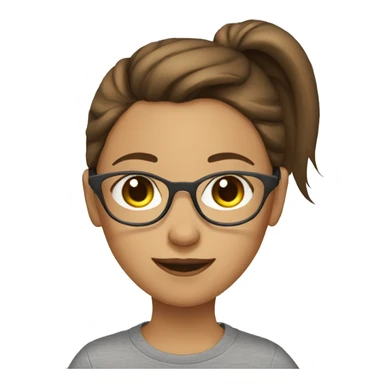 brown haired girl with ponytail wears glasses and wears a gray t-shirt sticker