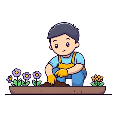 young white male gardener planting flowers sticker