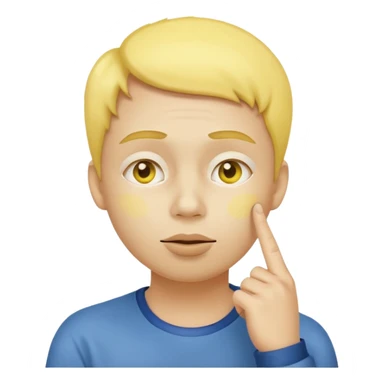 person tipping hand emoji, yellow face, finger on cheek, looking up, thinking expression sticker
