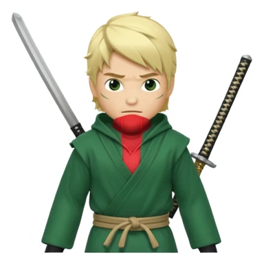 Green ninja Lloyd garmadon blonde hair, kaptur hoody on his head but blonde grzywka visible; the bottom left one is best (the one without miecze + black band + no mask of face) but add miecz; I want no band on head  sticker