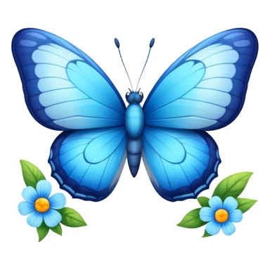 A vibrant blue butterfly with a cute smiling face, fluttering in spring with flowers around sticker