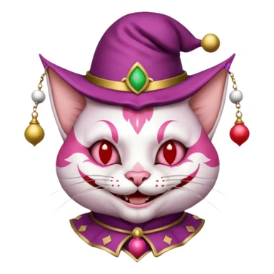 court jester cat medieval, poker card joker, pink, face only sticker