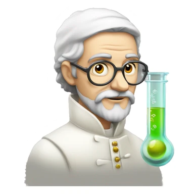 16th century scientist looking at test tube sticker