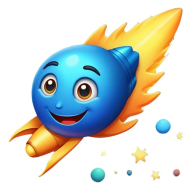 A comet with a smiling face and large, expressive eyes (but not too big). The style is comic-like, with bright colors and clean, bold lines. The comet is flying through outer space, leaving a glowing, colorful trail behind. The overall look is cartoonish, cheerful, and friendly sticker