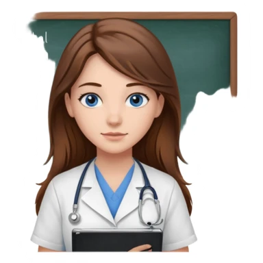 university classroom that says Mental Health Nursing on the blackboard with a pretty female nursing student with long brown hair, blue eyes sticker