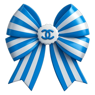 Change the striped bow to blue and white stripes, keep the small white Chanel logo visible, make the bow shiny, elegant in a 3D emoji style. Remove the background. sticker
