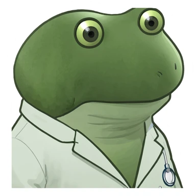 bufo frog wearing medical coat, downcast sad eyes, looking at camera sticker