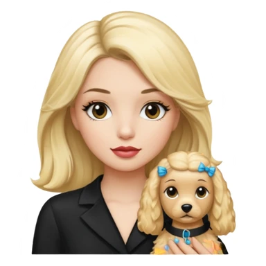 Make a girl with long black silky  hair holding a cockapoo make the cockapoo blonde Make thr girl have mascara and lipgloss on sticker