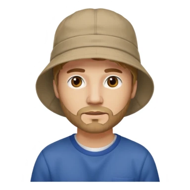 Romanian brown blond ish hair male, 30 yrs old, a little bit of facial hair, bucket hat on the head sticker