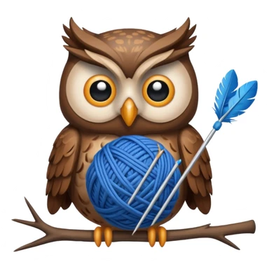 Owl holding blue yarn ball and knitting needles sticker