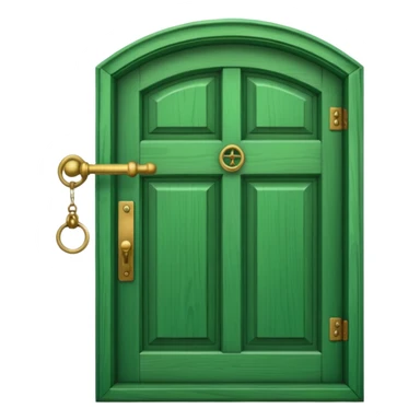 A simple green door emoji with a handle and a knocker sticker