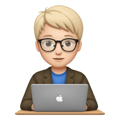 un estudiante que este parado con sus lentes y su laptop sticker