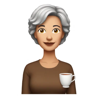 Middle aged woman with brunette pixi cut drinking tea sticker