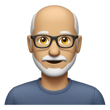 middle-aged bald man, with a greying beard and tech glasses sticker