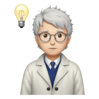 Pixel art, WorldBox style.
Human character with “Genius” trait: grey messy hair, small round glasses, white scholar coat, thoughtful face.
Add small glowing lightbulb or spark above head to show high intelligence.
Full body, front view, no background, 32x32 or 64x64 pixels. sticker