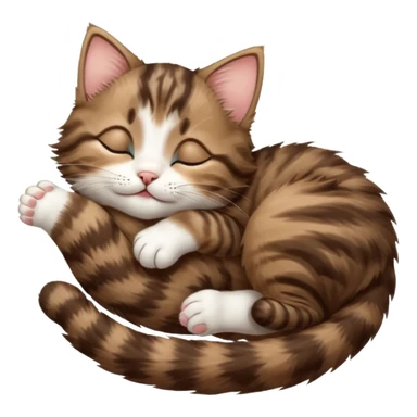 dark brown tabby and white kitten sleeping whilst in funny positions stretched out and  upside down sticker