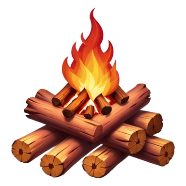 Cinematic Realistic Campfire, a roaring flame crackling atop carefully arranged logs, embers glowing deep red, golden light casting soft flickering shadows, gentle smoke drifting upwards, glowing with warmth and coziness. sticker