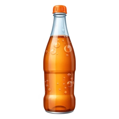 soda bottle, transparent or tinted, cola or orange soda, narrow neck, colored cap, bubbles, fizzy, 3D clean style, optimized for emoji size sticker