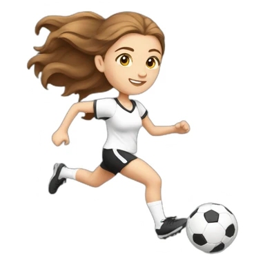 Caucasian girl with brown long hair running with a soccer ball wearing White short and black shorts sticker