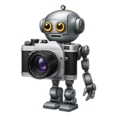 robot holding a 35mm film camera sticker