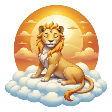 Sun-kissed Sunset-Gradient Celestial Flaring Warm Hot Feminine Beautiful Elegant Pretty Sun-Pyroar-Solgaleo-Goddess-Lioness with closed relaxed eyes and symmetry and sitting on a cloud pastel divine dress beauty   sticker
