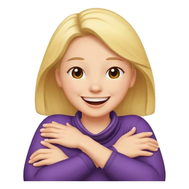 Person laughing with arms crossed around her neck  sticker