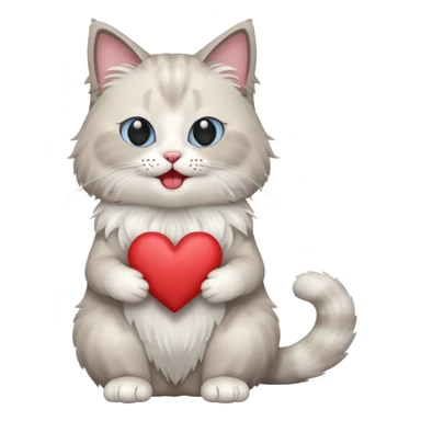 Full body ragdoll Cat holding a heart and mouth open, blushing sticker