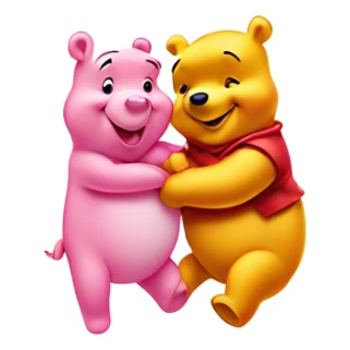 Winnie the Pooh and Piglet with sparkles in a pink heart sticker