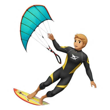 A kite surfer soaring above the waves, holding onto a kite with the wind in full force. The background showcases the ocean and sky, emphasizing the freedom, thrill, and energy of the sport. The motion of the kite and board is dynamic, capturing the excitement of kiting. sticker