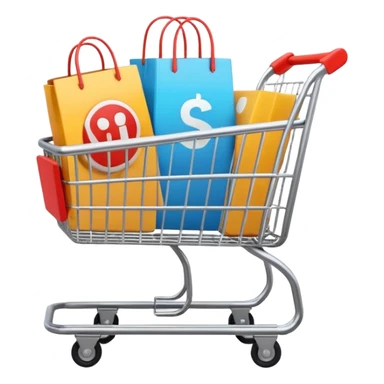 Digital shopping cart filled with online products, clean minimal UI design, smooth motion graphics animation, floating icons, modern style, dark background, cinematic lighting, seamless loop. sticker