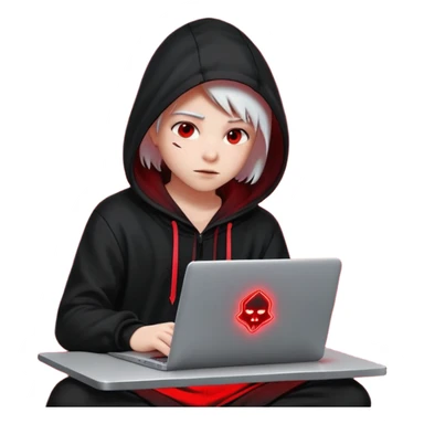 developer behind his laptop with this style : Crytek Crysis Video game neon glowing bright red character red black hooded hacker themed character sticker